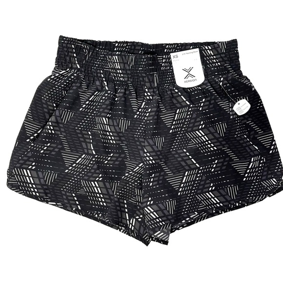 Xersion Active Shorts Womens XS Black‎ Lined Geometric Print Drawstring NWT - Picture 1 of 10